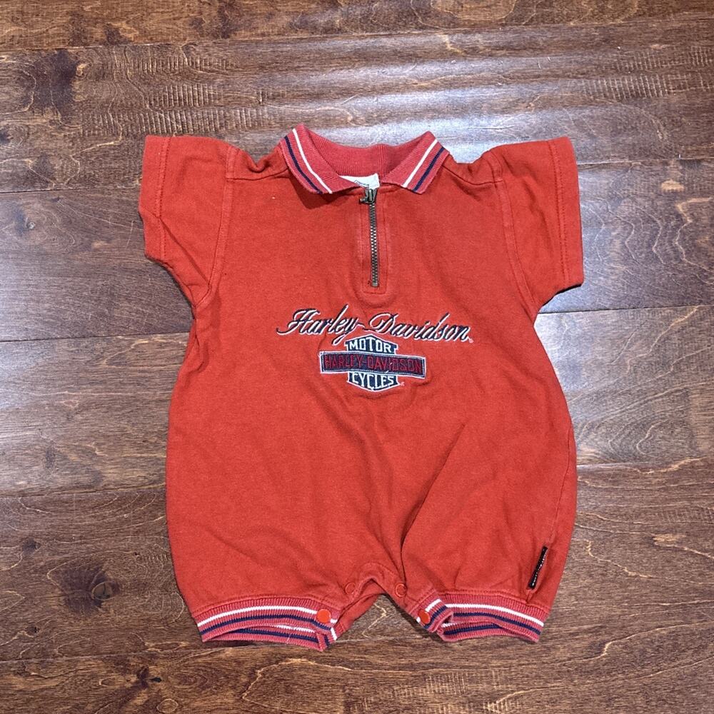 Vintage Harley Davidson Red One Piece Embroidered Infant Toddler 12 Months